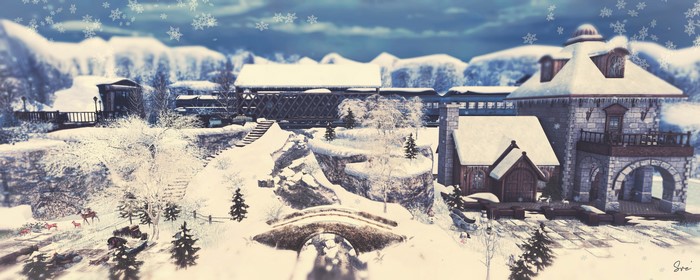 4K, village, cold, winter, castle, snow, train, fantasy art