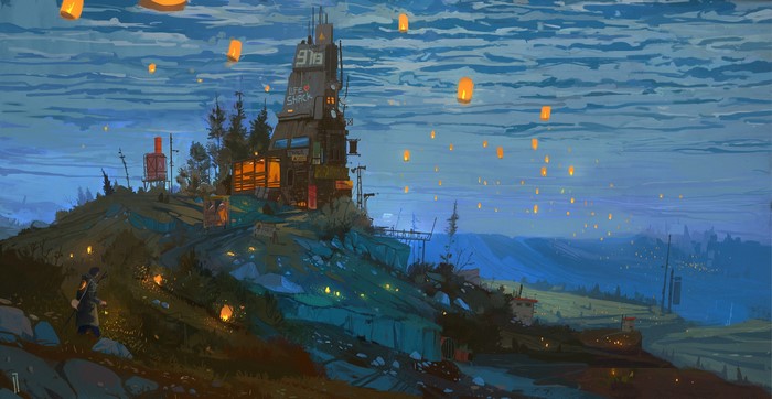 digital art, landscape, castle, digital painting, ArtStation, Ismail Inceoglu, candles, artwork, lantern