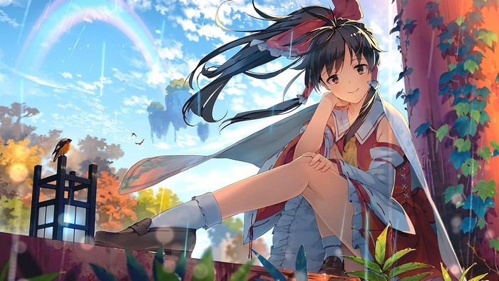 smiling, anime girls, Touhou, Hakurei Reimu, anime