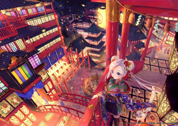 architecture, anime girls, Japanese clothes