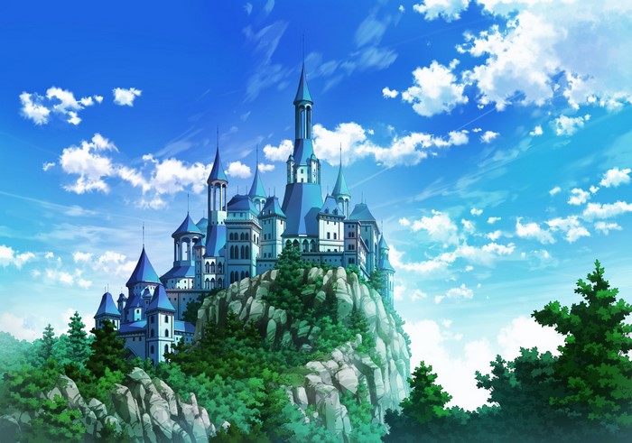 castle, Sakanamodoki, sky, cliff