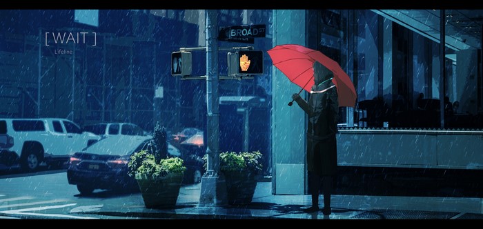 4K, artwork, rain, Lifeline, portrait, digital art, 2D