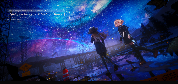4K, sky, original characters, stars, rengreng, anime, night, anime girls