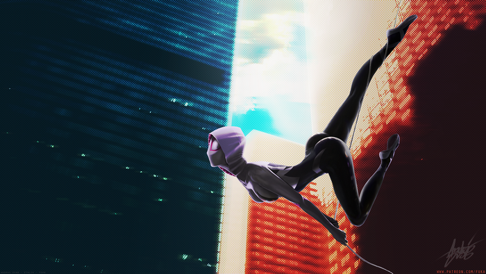 Spider Gwen in Black Latex Bodysuit Digital Art