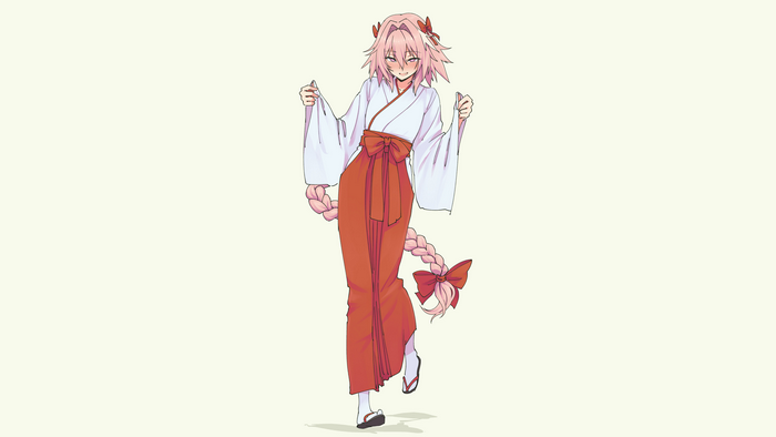 4K, paxiti, yukata, simple background, heart eyes, pink hair, fan art, Astolfo (Fate/Apocrypha), blushing, Fate Series, Astolfo (Fate/Grand Order), femboy, traps, kimono, pink eyes, women, digital art, anime, anime boys, hair bows