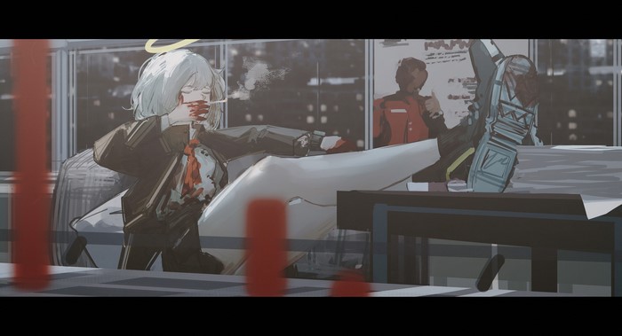 blood, nimbus, digital art, smoking, anime, Alcxome, artwork, 2D, portrait, anime girls