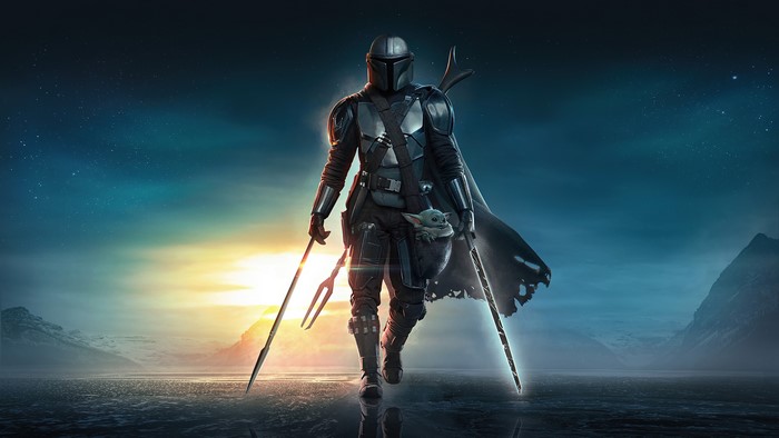 4K, The Mandalorian, Baby Yoda, Saber Sword, The Mandalorian (Character), Grogu, Mizuri AU, Din Djarin, lightsaber, Star Wars