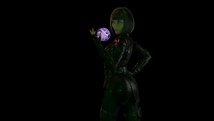 4K, CGI, black background, standing, smirk, simple background, render, dark hair, digital art, women