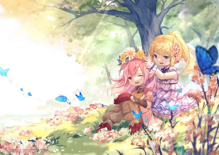 Final Fantasy XIV: A Realm Reborn, pointy ears, pink eyes, blue eyes, loli, anime girls, pink hair, blonde, Final Fantasy