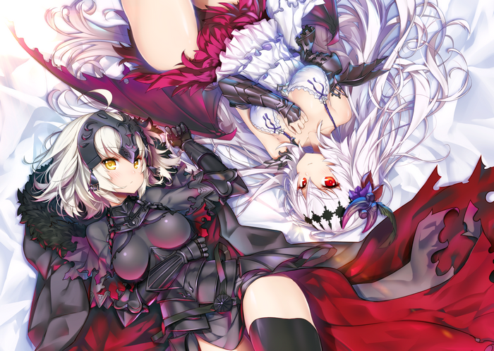 4K, Fate Series, White Spider, dress, Jeanne (Alter) (Fate/Grand Order), anime girls, red eyes, yellow eyes, silver hair, armor, Fate/Grand Order, Jeanne dArc (Fate)