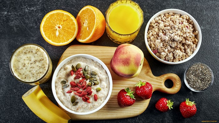 peaches, orange (fruit), seeds, bananas, strawberries, food, fruit, berries, cutting board, juice