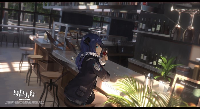 anime girls, horns, blue hair, Mostima (Arknights), BanXuan c2KA, Arknights, blue eyes