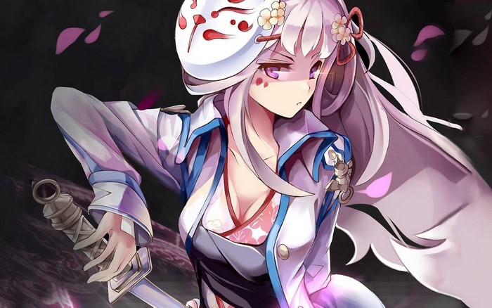 Sword Girls (game), purple eyes, cleavage, anime girls, Sogumi, Crux Knight Pintail, pink hair, anime games