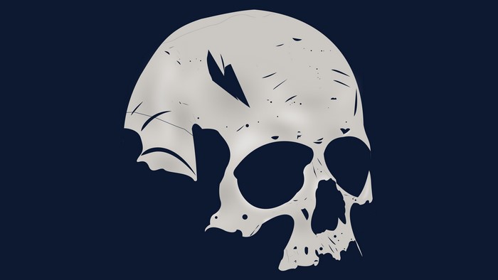 4K, blue background, skull, minimalism, digital art, artwork