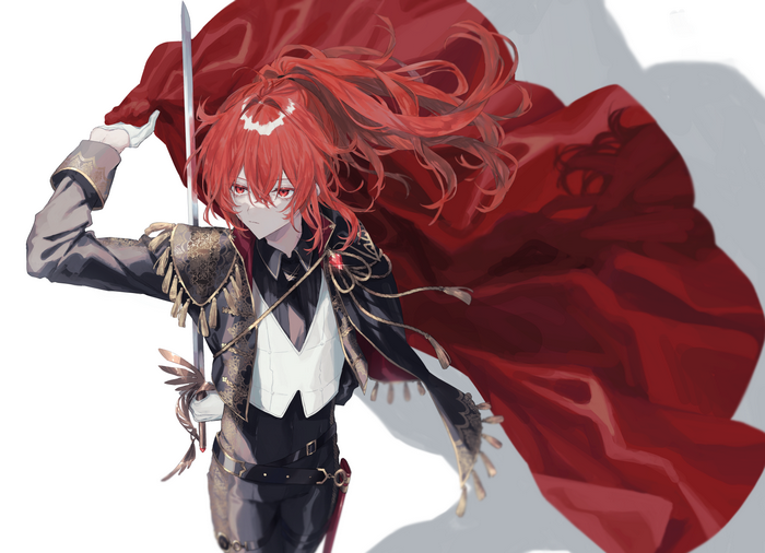 red eyes, Diluc (Genshin Impact), anime, redhead, Genshin Impact, Pixiv