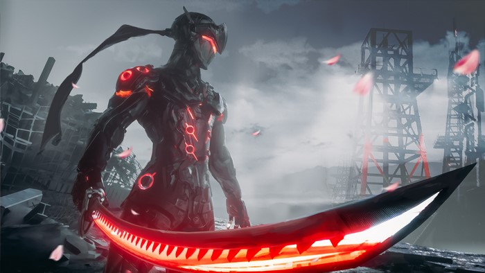 science fiction, video game art, Genji (Overwatch), Seymour, sword, Overwatch