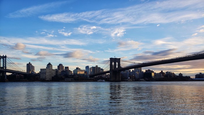 4K, Brooklyn, cityscape, New York City, USA, Brooklyn Bridge, bridge, Manhattan Bridge, East River