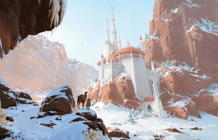 trees, digital art, mountains, artwork, G xy, snow, castle