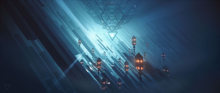 4K, blue light, digital art, structure, ArtStation