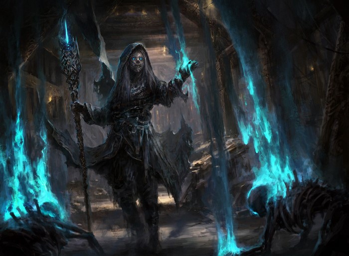 Chris Cold, artwork, digital art, glowing eyes, ArtStation, cyan, women, skeleton, witch