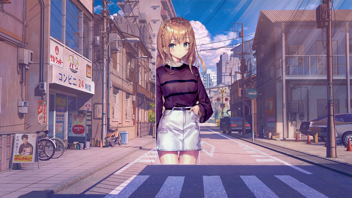 street, Photoshop, morning, abstract, landscape, anime girls, anime, digital art, city, picture-in-picture