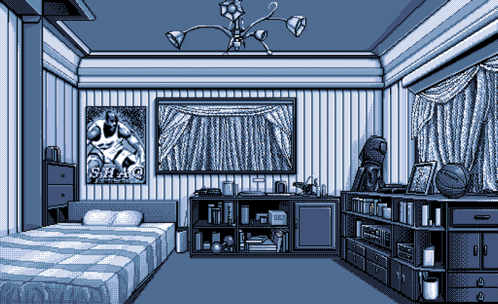 #429746 artwork, poster, pixel art, Shaquille ONeal, blue, bedroom ...