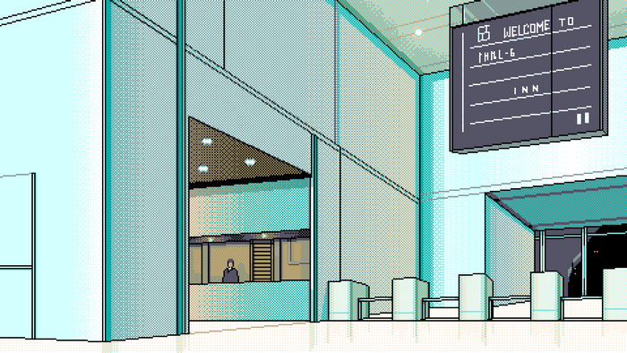 pixel art, blue, artwork, airport