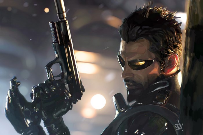 drawing, video games, video game art, video game characters, Adam Jensen, ArtStation, digital art, Deus Ex: Mankind Divided, fan art, Nikita Chuprov, artwork, Handgun