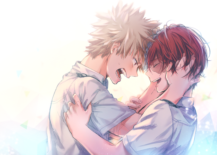 Boku no Hero Academia, anime boys, Katsuki Bakugou, Shouto Todoroki