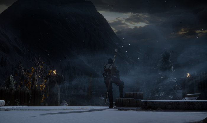 blue, video games, Inquisition, screen shot, trees, hills, landscape, Dragon Age, Inquisitor, clouds, snow, Dragon Age: Inquisition, PC gaming, dark