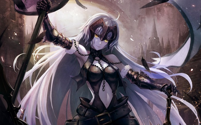 anime girls, long hair, Fate/Grand Order, yellow eyes, Fate Series, silver hair, Avenger (Fate/Grand Order), armor, Jeanne (Alter) (Fate/Grand Order), Jeanne dArc (Fate)