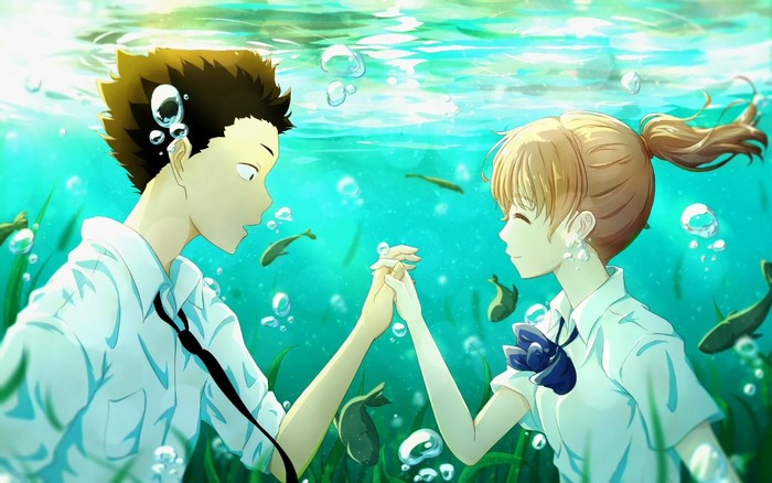 holding hands, Ishida Shōya, anime girls, Koe no Katachi., ponytail, anime boys, school uniform, Nishimiya Shōko