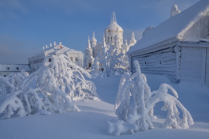 building, ice, Russia, winter, cold, snow, Ural, outdoors, Monastery Belogorsky, monastery