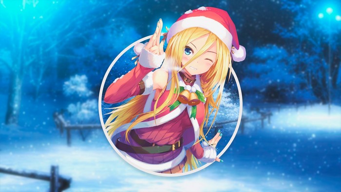 picture-in-picture, blue eyes, snow, anime girls, happy, blonde, christmas clothes, Christmas