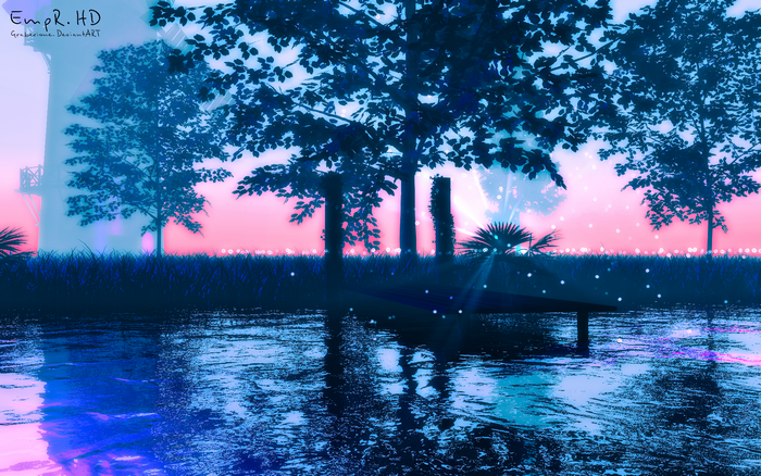 trees, digital art, nature, water, artwork, 3D graphics, DeviantArt