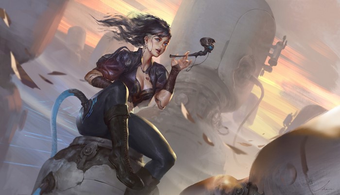artwork, boots, sitting, blue eyes, futuristic, science fiction, cyborg, science fiction women, dark hair, women