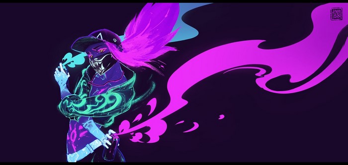 Akali(League of Legends), Kan Liu, Akali, illustration, League of Legends, artwork, neon akali, K/DA, digital art, fan art, ArtStation