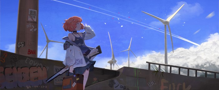 4K, Sensenyi, clouds, concept art, ArtStation, anime girls, digital art, anime, illustration