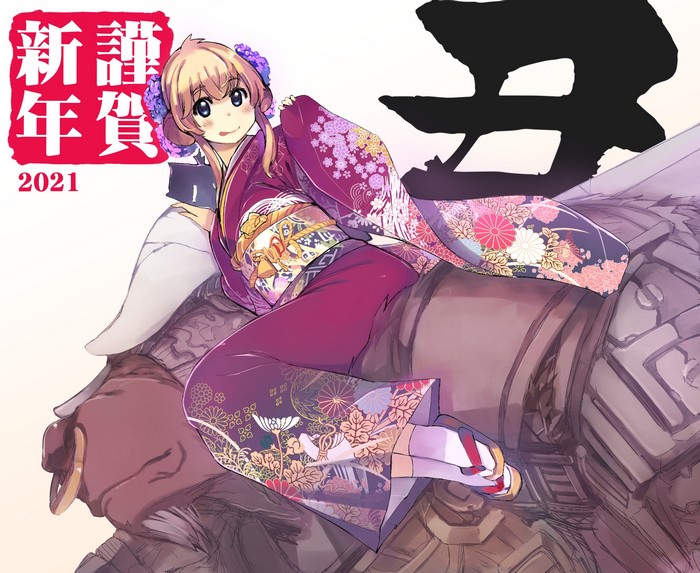 lying down, looking at viewer, tongue out, 2021 (Year), fantasy girl, blonde, Japanese clothes, fantasy art, tongues, Miltea, Ragnarok Online, women, anime girls, simple background, anime