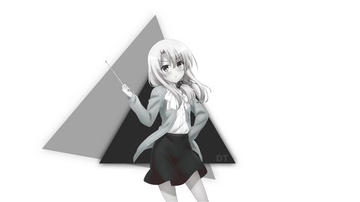 4K, monochrome, Fate Series, Illyasviel von Einzbern, Fate/kaleid liner Prisma Illya, minimalism, anime girls