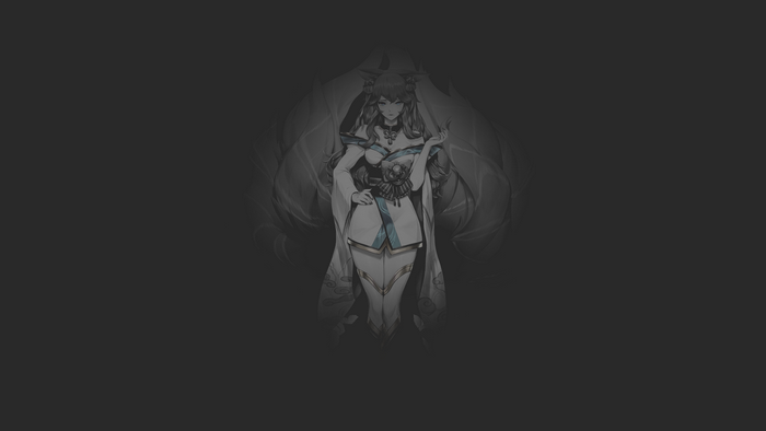 League of Legends, tail, nine tails, game characters, drawing, anime, monochrome, fan art, anime girls, uniform, kimono, fox girl, minimalism, Ahri (League of Legends), illustration, fox ears, dark background, Zeronis