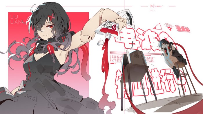 original characters, simple background, blood, Jidaoji, red eyes, anime, anime girls