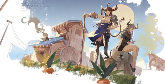 original characters, anime girls, Jidaoji, horns, anime