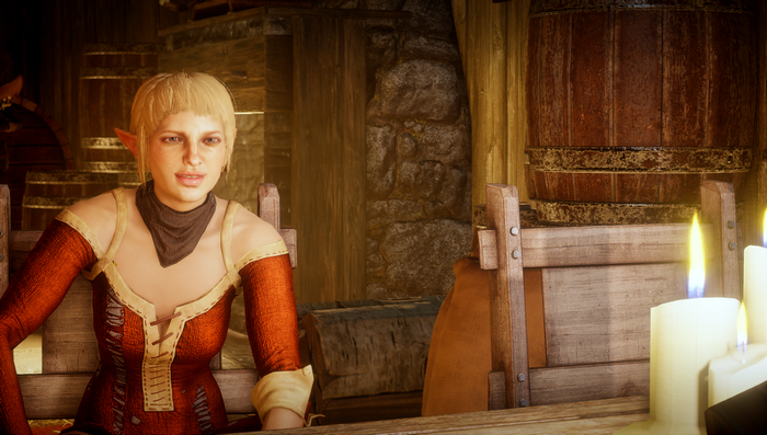 RPG, Dragon Age: Inquisition, fantasy girl, pointy ears, sera, video game girls, Bioware, video games, fire, PC gaming, blonde, EA, Dragon Age