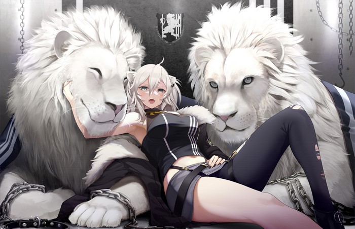 Shishiro Botan, silver hair, gray eyes, anime girls, Hololive, lion, animal ears