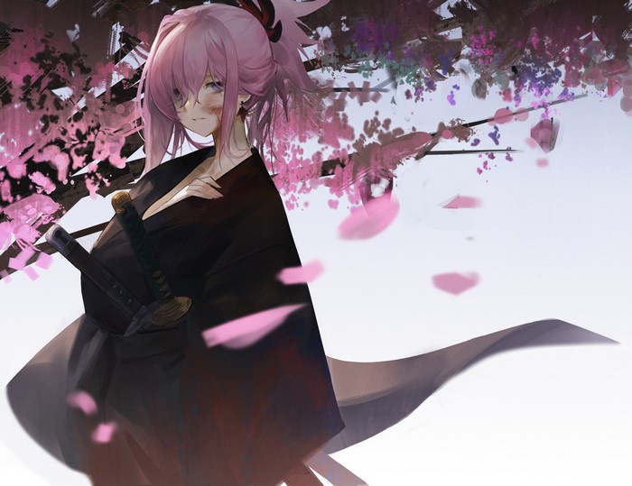 4K, Miyamoto Musashi (fate/grand order), Dokshuri, katana, Fate/Grand Order, artwork, Fate Series, Japanese clothes, anime girls, pink hair, anime