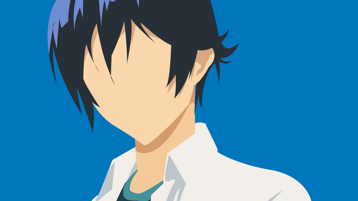 dark hair, Bakuman, anime, anime boys, blue background, simple background