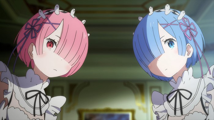 blue hair, Rem (Re: Zero), maid, anime, short hair, Re:Zero Kara Hajimeru Isekai Seikatsu, pink hair, Ram (Re: Zero), anime girls