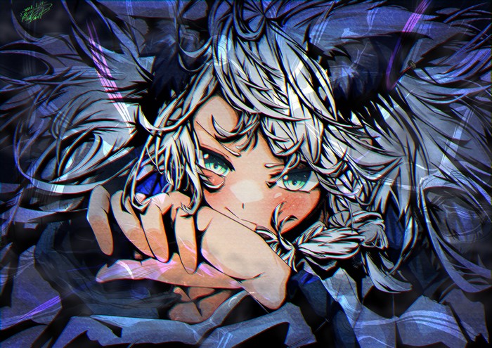 4K, looking at viewer, anime, Shirakami Fubuki, Aoi Rt0, fox ears, jacket, green eyes, piercing, silver hair, animal ears, anime girls, Hololive, ear piercing, long hair