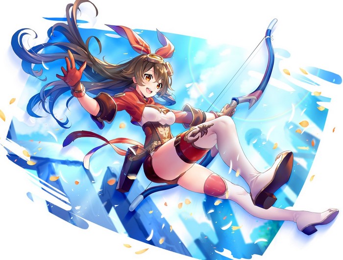 anime, 2D, digital art, artwork, Genshin Impact, Sakuranbochang, anime girls, brunette, brown eyes, portrait display, bow, Amber (Genshin Impact), long hair, short shorts, vertical, thigh high boots